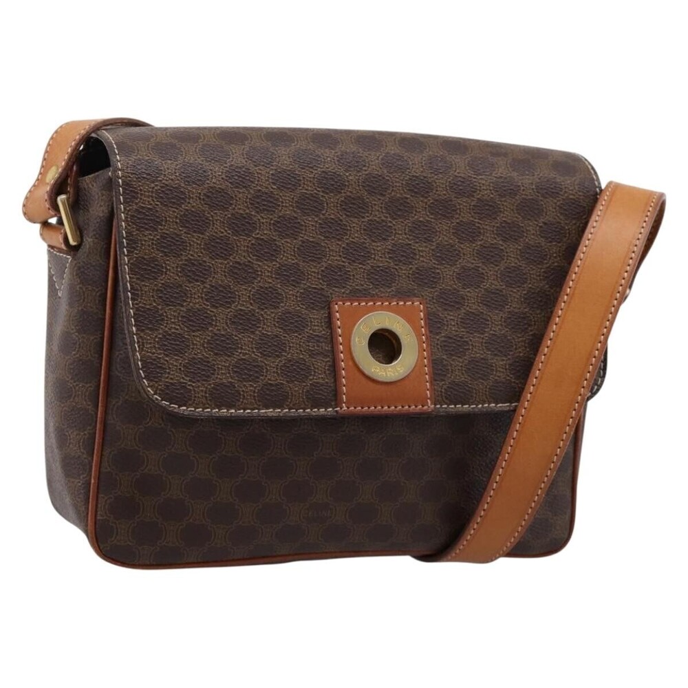 Celine Vintage Macadam Circle Logo Canvas and Leather
